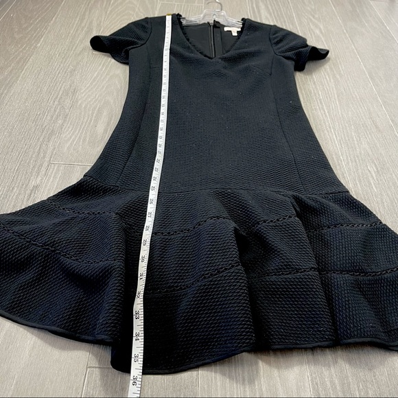 Rebecca Taylor Stretch Texture Scallop V-Neck Mini Drop Waist Ruffle Dress Black - Picture 16 of 16